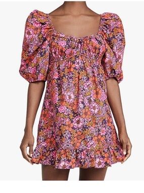 RAHI Women’s Puff Sleeve Pink Red Floral Dress Size Medium
